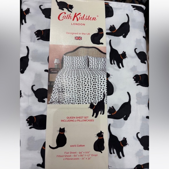 Cath Kidston London Sheet Set Q Black Cats HALLOWEEN Decoration Fall Home Decor - Picture 1 of 3